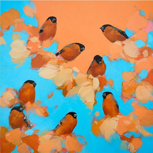 Bullfinches in Orange and Blue by Heidi Langridge - Heidi Langridge - Watergate Contemporary