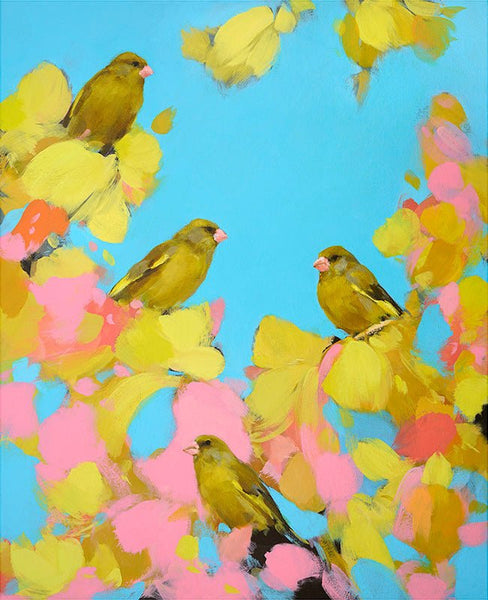 Greenfinches in Pink by Heidi Langridge - Heidi Langridge - Watergate Contemporary
